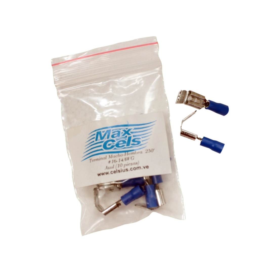 TERMINAL HEMBRA-MACHO 250" (AZUL) 050 16-14AWG (BOLSITA 10 PZAS)